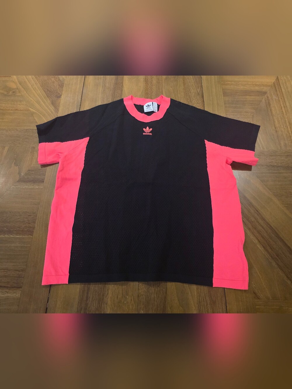 Adidas Running Top Black Coral Mesh Shirt Athletic Sz Small AA-42 Womens